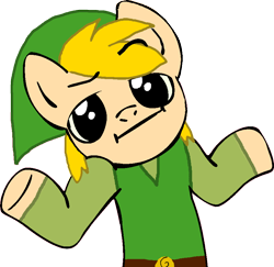 Size: 872x847 | Tagged: safe, artist:verycoolguy, pony, link, looking at you, meme, ponified, shrug, shrugpony, simple background, solo, the legend of zelda, toon link, transparent background