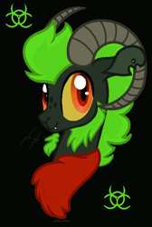 Size: 476x710 | Tagged: safe, artist:pgthehomicidalmaniac, oc, oc only, oc:biohazard, draconequus, base used, black background, draconequus oc, goat horns, green mane, male, simple background, solo