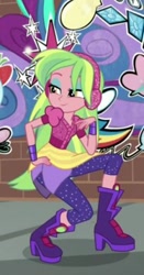 Size: 187x358 | Tagged: safe, screencap, lemon zest, dance magic, equestria girls, spoiler:eqg specials, boots, clothes, cropped, headphones, high heel boots, leggings, pants, shoes, skirt, smiling, solo