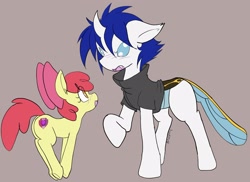 Size: 2917x2129 | Tagged: safe, artist:steelsoul, apple bloom, oc, oc:shin, pony, changedling oc, clothes, female, filly, jacket, male