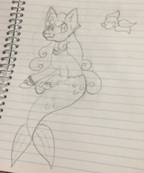 Size: 2366x2845 | Tagged: safe, artist:devorah, derpibooru exclusive, oc, oc only, oc:aqua, fish, seapony (g4), bracelet, jewelry, lined paper, photo, regalia, seaponified, solo, species swap, traditional art