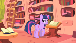 Size: 1280x720 | Tagged: safe, screencap, twilight sparkle, unicorn twilight, unicorn, party of one, butt, female, golden oaks library, plot, solo, twibutt