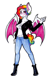 Size: 2296x3448 | Tagged: safe, artist:mscolorsplash, oc, oc only, anthro, bat pony, plantigrade anthro, solo, traditional art