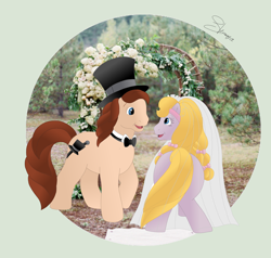 Size: 1280x1221 | Tagged: safe, artist:tanta26, meadowlark, g1, my little pony tales, cheval, chevalark, female, male, marriage, shipping, straight, wedding