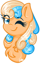Size: 481x769 | Tagged: safe, artist:sketchyhowl, oc, oc only, oc:shelly shores, pony, bust, chest fluff, female, mare, one eye closed, portrait, simple background, solo, transparent background, wink