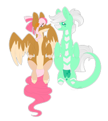 Size: 1948x2184 | Tagged: safe, artist:sugartm, oc, oc only, oc:iki, oc:lyra, dragon, pegasus, pony, female, mare, on back, simple background, transparent background