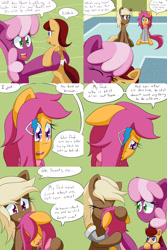 Size: 1600x2400 | Tagged: safe, artist:jake heritagu, cheerilee, scootaloo, oc, oc:lightning blitz, oc:sandy hooves, earth pony, pegasus, pony, comic:ask motherly scootaloo, aunt and nephew, baby, baby pony, clothes, colt, comic, crying, female, hairpin, half-siblings, holding a pony, hospital, male, mare, motherly scootaloo, offspring, older, older scootaloo, parent:rain catcher, parent:scootaloo, parents:catcherloo, scarf, sisters, sweatshirt