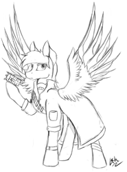 Size: 2057x2785 | Tagged: safe, artist:lacunah, oc, oc only, oc:crestfallen, fallout equestria, clothes, sketch, solo, wingblade