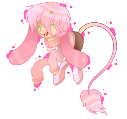 Size: 900x842 | Tagged: safe, artist:spiritualpresence, oc, oc only, oc:amaranth, pony, art trade, base used, boots, bunny ears, clothes, colored eyelashes, eyes closed, female, happy, leggings, mascot, open mouth, pink hair, ponified, shoes, short hair, simple background, solo, sweater, transparent background