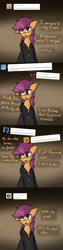 Size: 750x3000 | Tagged: safe, artist:conmanwolf, scootaloo, pony, fanfic:rainbow factory, ask factory scootaloo, clothes, comic, crying, factory scootaloo, vulgar