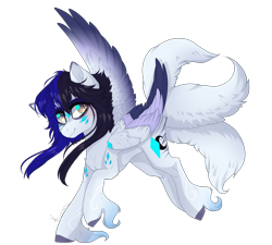 Size: 2000x1800 | Tagged: safe, artist:skimea, oc, oc only, oc:cyan crystal, pegasus, pony, colored wings, female, mare, multicolored wings, multiple tails, simple background, solo, transparent background, unshorn fetlocks