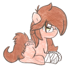 Size: 1712x1644 | Tagged: safe, artist:euspuche, oc, oc only, oc:dulce, pegasus, pony, female, glasses, mare, plaster, prone, simple background, sitting, solo, traditional art