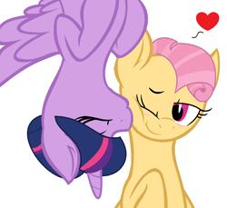 Size: 956x876 | Tagged: safe, artist:pudgetheghost, candy mane, twilight sparkle, twilight sparkle (alicorn), alicorn, candylight, crack shipping, female, kiss on the cheek, kissing, lesbian, shipping