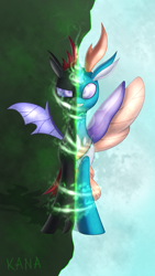 Size: 1080x1920 | Tagged: safe, artist:shad0w-galaxy, pharynx, changedling, changeling, to change a changeling, brother, male, prince pharynx, royal changeling, smiling, split screen, transformation