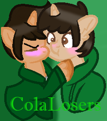 Size: 226x256 | Tagged: safe, artist:morganpony, pony, base used, clothes, edd gould, eddsworld, eduardo, gay, hoodie, male, ponified, shipping