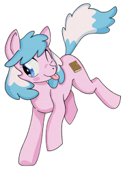 Size: 1111x1546 | Tagged: safe, artist:dbkit, derpibooru exclusive, oc, oc only, oc:artabana, earth pony, pony, :p, blush sticker, blushing, female, jumping, mare, one eye closed, simple background, smiling, solo, tongue out, transparent background, wink