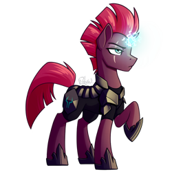 Size: 1000x1000 | Tagged: safe, artist:rubywave32, tempest shadow, pony, unicorn, my little pony: the movie, armor, broken horn, female, mare, raised hoof, simple background, solo, transparent background