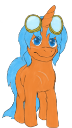 Size: 1609x2856 | Tagged: safe, artist:wesleyfoxx, oc, oc only, oc:eissen, unicorn, 2018 community collab, colored sketch, derpibooru community collaboration, goggles, looking at you, simple background, smiling, solo, transparent background