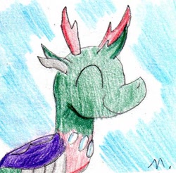 Size: 422x415 | Tagged: safe, artist:ptitemouette, pharynx, changedling, changeling, to change a changeling, prince pharynx, smiling, solo, traditional art