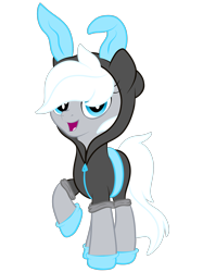 Size: 2048x2732 | Tagged: safe, artist:prismaticstars, oc, oc only, oc:silver stream, pony, bunny ears, clothes, costume, dangerous mission outfit, female, high res, hoodie, mare, movie accurate, simple background, solo, transparent background