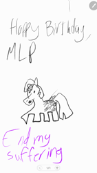 Size: 1080x1920 | Tagged: safe, artist:slayer819, twilight sparkle, twilight sparkle (alicorn), alicorn, crying inside, drawn on phone, happy birthday mlp:fim, mlp fim's seventh anniversary, purposely bad art, stylistic suck