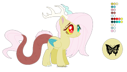 Size: 849x479 | Tagged: safe, artist:electricaldragon, oc, oc only, oc:cosette, hybrid, female, interspecies offspring, offspring, parent:discord, parent:fluttershy, parents:discoshy, reference sheet, simple background, solo, transparent background