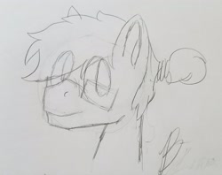 Size: 2255x1786 | Tagged: safe, artist:l3lackout, oc, oc only, oc:flux, pony, bust, monochrome, portrait, sketch, solo, traditional art