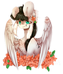 Size: 770x902 | Tagged: safe, artist:twinkepaint, oc, oc only, oc:laura, pegasus, pony, bust, female, flower, mare, portrait, simple background, solo, transparent background