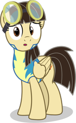 Size: 2310x3750 | Tagged: safe, alternate version, artist:tomfraggle, wild fire, pony, :o, clothes, goggles, high res, looking at you, open mouth, simple background, solo, transparent background, uniform, vector, wonderbolt trainee uniform