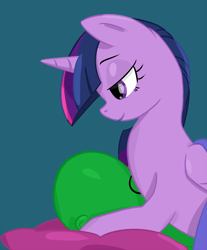 Size: 992x1200 | Tagged: safe, artist:yukkuripalehorse, twilight sparkle, twilight sparkle (alicorn), oc, oc:anon, alicorn, human, pony, bedroom eyes, cuddling, human on pony snuggling, lying on top of someone, pillow, snuggling