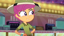 Size: 1920x1080 | Tagged: safe, screencap, scootaloo, eqg summertime shorts, equestria girls, the canterlot movie club, daring do costume, hands on hip, solo