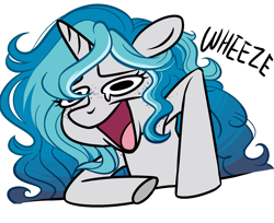 Size: 2229x1819 | Tagged: safe, artist:askbubblelee, artist:kaikururu, oc, oc only, oc:bubble lee, pony, unicorn, armpits, base used, female, freckles, laughing, laughingmares.jpg, mare, reaction image, simple background, solo, wheeze