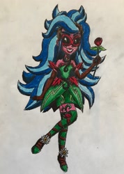 Size: 2028x2851 | Tagged: safe, artist:bozzerkazooers, gaea everfree, gloriosa daisy, equestria girls, legend of everfree, clothes, female, flower, looking at you, magical geodes, rose, solo, traditional art