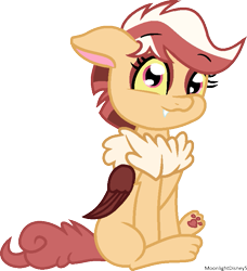 Size: 687x754 | Tagged: safe, artist:moonlightdisney5, oc, oc only, oc:snickerdoodle, female, offspring's offspring, parent:oc:cupcake, parent:oc:pandora, parents:oc x oc, simple background, sitting, solo, transparent background