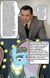 Size: 925x1426 | Tagged: safe, edit, edited screencap, screencap, wind rider, rarity investigates, canterlot castle, clothes, dragnet, jack webb, joe friday, scarf, speech bubble, text, tl;dr, windsor knot