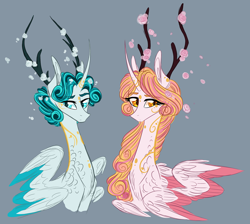 Size: 1600x1434 | Tagged: safe, artist:australian-senior, oc, oc only, oc:eleanor aetherius, oc:flynn aetherius, alicorn, angel, hybrid, pony, seraph, seraphicorn, alternate universe, antlers, bust, concept, curved horn, multiple wings, portrait, swirly markings