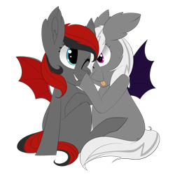 Size: 5000x5000 | Tagged: safe, artist:beashay, oc, oc only, oc:amethyst sky, bat pony, pony, absurd resolution, boop, female, mare, one eye closed, simple background, sitting, tongue out, transparent background, unnamed oc