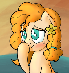 Size: 1900x2000 | Tagged: safe, artist:ashtoneer, pear butter, pony, the perfect pear, blushing, boop, bust, portrait, self-boop, solo