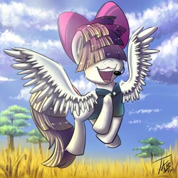 Size: 1280x1280 | Tagged: safe, artist:wildpaws, songbird serenade, pegasus, pony, my little pony: the movie, female, flying, headworn microphone, mare, microphone, singing, solo, spread wings, wings