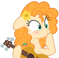 Size: 5052x5000 | Tagged: safe, artist:sollace, pear butter, pony, the perfect pear, .svg available, absurd resolution, blushing, cute, guitar, simple background, solo, transparent background, vector