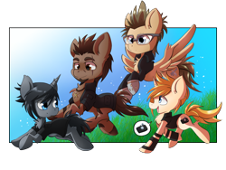 Size: 1600x1200 | Tagged: safe, artist:blazemizu, pony, crossover, final fantasy, final fantasy xv, gladiolus amicitia, ignis scientia, noctis lucis caelum, ponified, prompto argentum