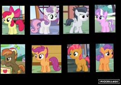 Size: 1323x930 | Tagged: safe, apple bloom, babs seed, button mash, diamond tiara, rumble, scootaloo, sweetie belle, tender taps, earth pony, pegasus, pony, unicorn, blank flank, bow, collage, colt, female, filly, happy, male, missing cutie mark, mlp wiki, tongue out, video game