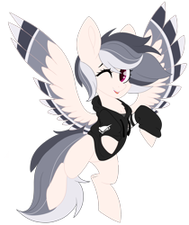 Size: 2280x2712 | Tagged: safe, artist:beashay, oc, oc only, oc:teddy cobalt, pegasus, pony, clothes, colored wings, female, high res, hoodie, mare, multicolored wings, one eye closed, simple background, solo, transparent background, wink