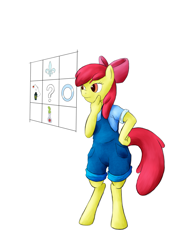 Size: 877x1240 | Tagged: safe, artist:alixnight, apple bloom, anthro, unguligrade anthro, bloom and gloom, clothes, cutie mark, solo, thinking