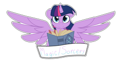 Size: 1599x807 | Tagged: safe, artist:eivilpotter, twilight sparkle, twilight sparkle (alicorn), alicorn, pony, book, female, mare, old banner, solo