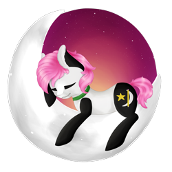 Size: 2000x2000 | Tagged: safe, artist:minetane, oc, oc only, oc:upsidedownpanda, moon, simple background, sleeping, solo, tangible heavenly object, transparent background, ych result