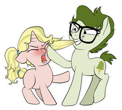 Size: 1024x917 | Tagged: safe, artist:lostinthetrees, oc, oc only, oc:floralscript, oc:trees, earth pony, pony, unicorn, biting, female, filly, hair bite, simple background, sisters, transparent background, younger