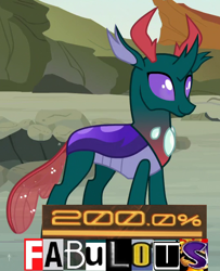 Size: 528x650 | Tagged: safe, edit, edited screencap, editor:watermelon changeling, screencap, pharynx, changedling, changeling, to change a changeling, 200% mad, caption, expand dong, exploitable meme, fabulous, happy, image macro, meme, prince pharynx