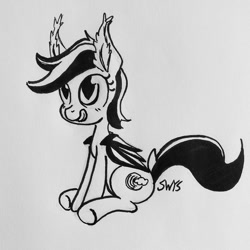 Size: 640x640 | Tagged: safe, artist:sketchwhatyousee, oc, oc only, oc:echo, bat pony, solo, tongue out, traditional art