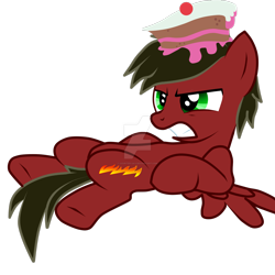 Size: 1600x1600 | Tagged: safe, artist:counter-uav, oc, oc only, oc:cloud rider, pegasus, pony, angry, cake, food, male, simple background, solo, transparent background, watermark